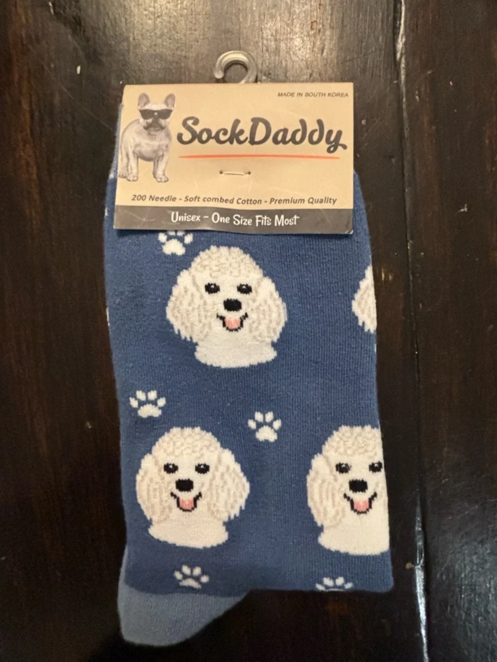NWT ✨ Sock Daddy Blue with white Poodle Dog Pattern Crew Socks - unisex